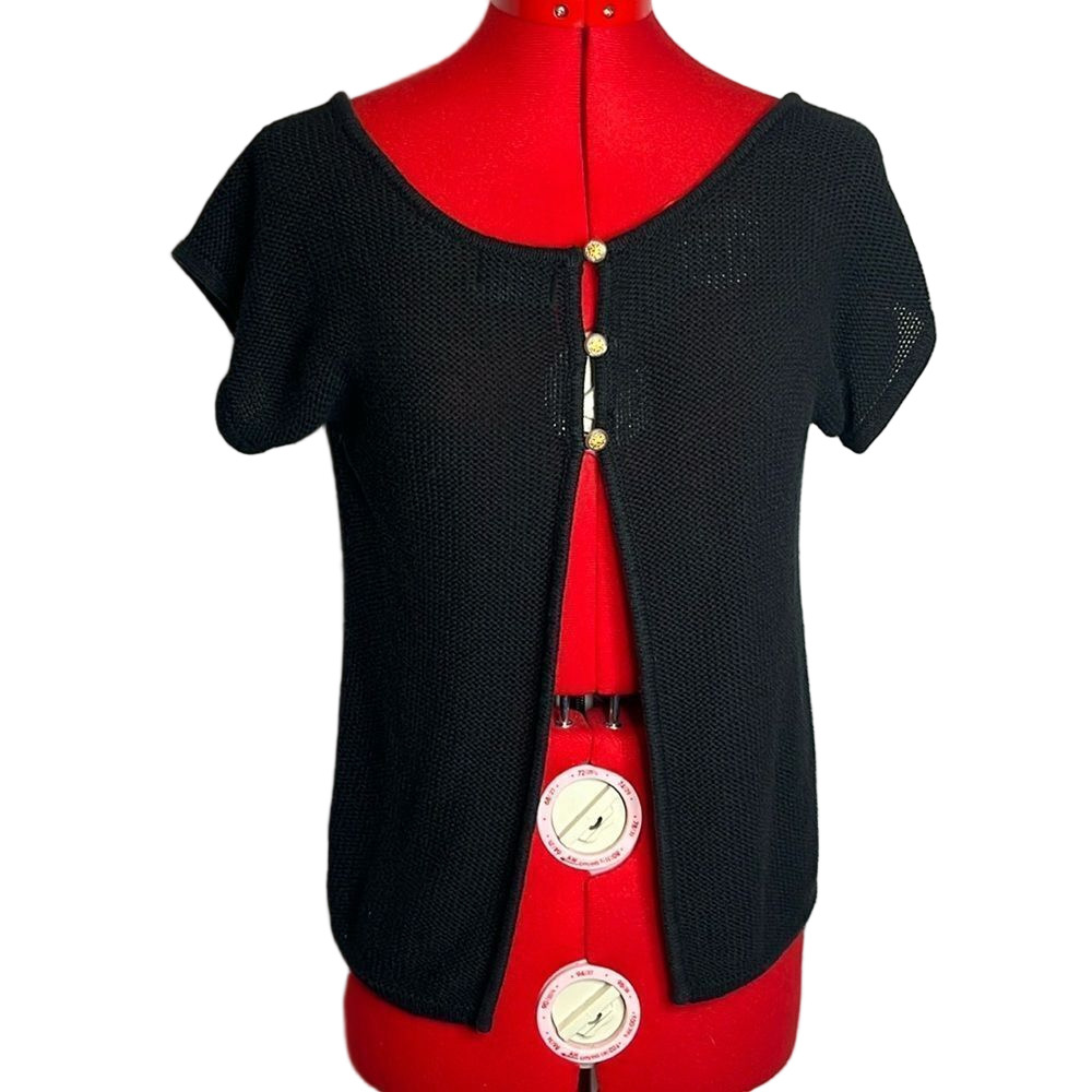 MM37 Kersh cable knit back 3 button short sleeve cardigan